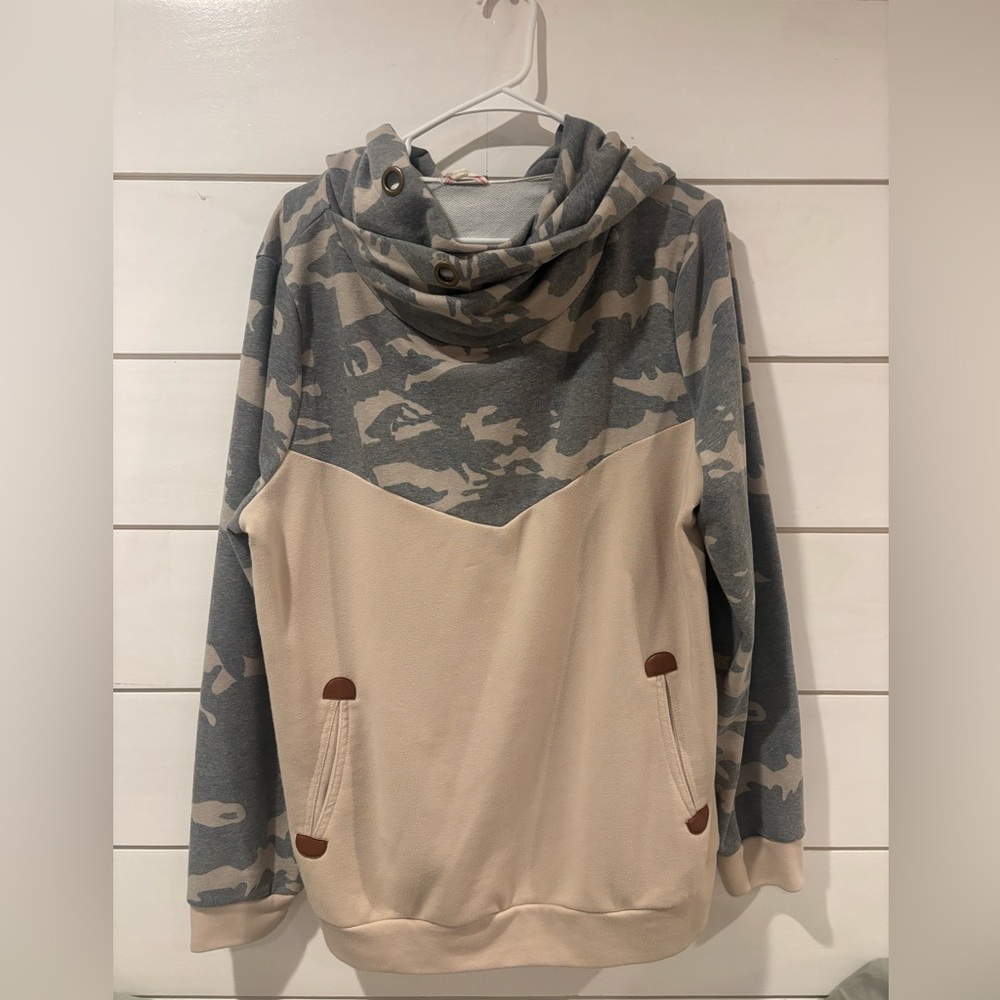 Camouflage Hoodie with Cream Accents